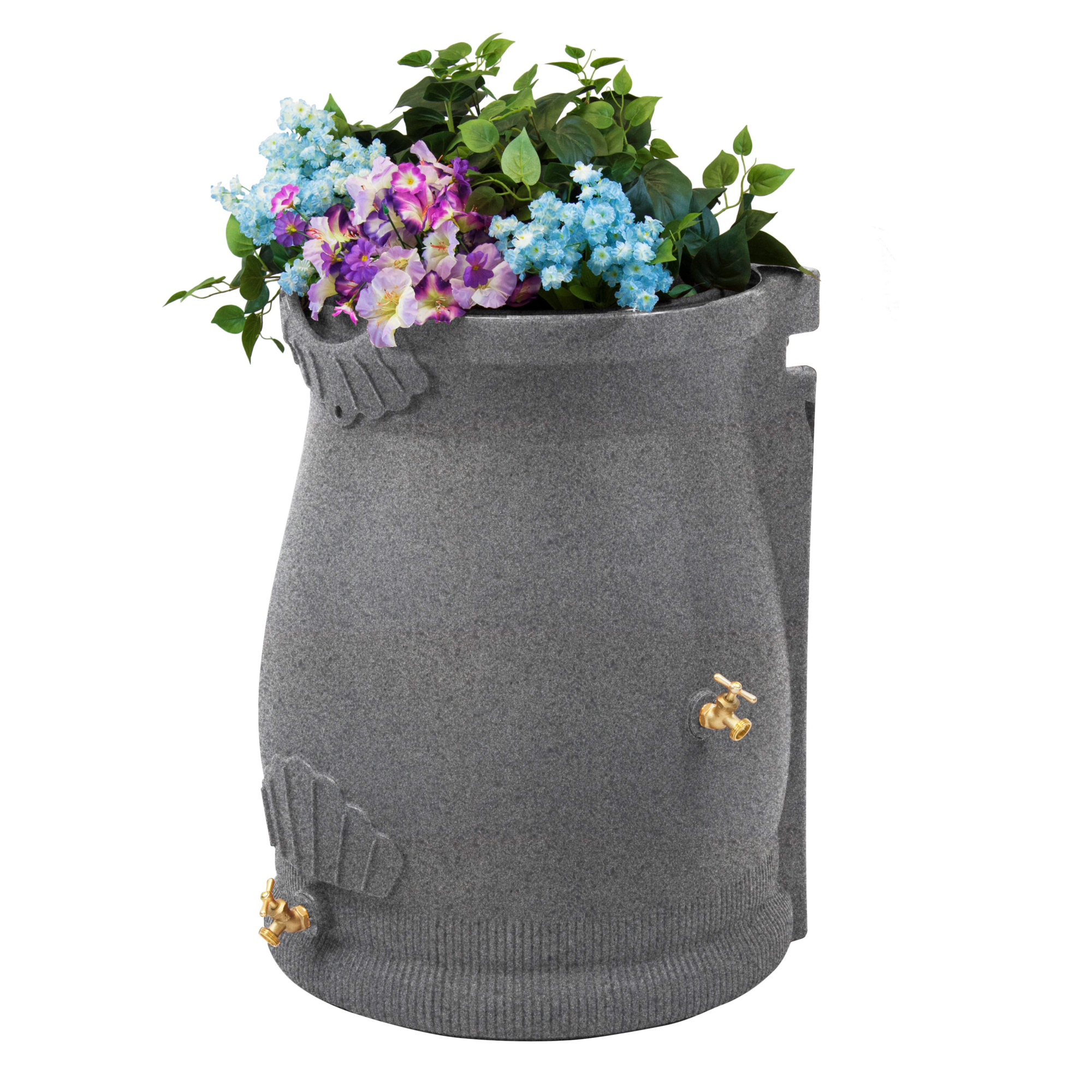 Good Ideas Rain Wizard Urn Rain Barrel — 50 Gallon, Dark Granite, BPA-Free, Flat Back Design, Model# RWURN50-DAR